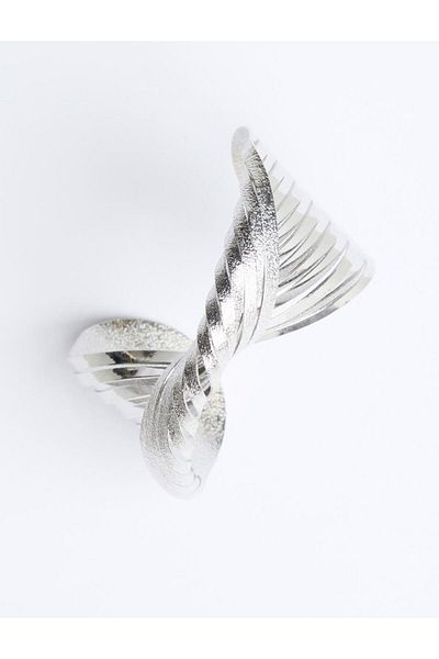 Jimmy Key Silver Color Twist Figured Handcuff Bracelet