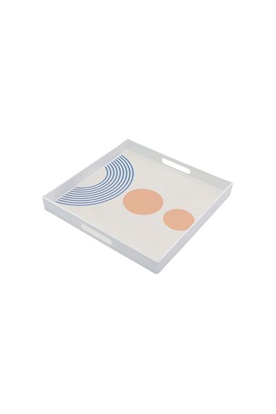 MARIA HOMES Square Plastic Serving Tray with Modern Geometric Print – White Frame, size 35*35 cm