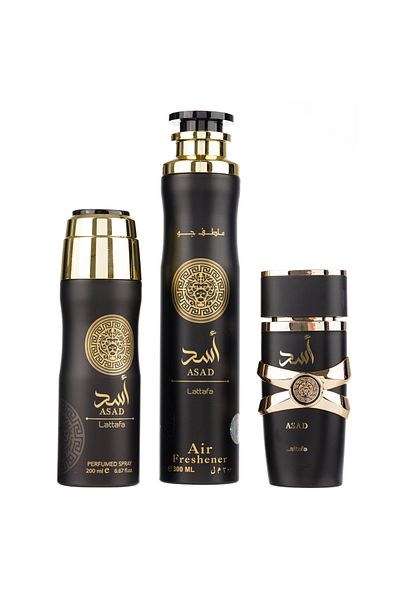 lattafa Asad Gift Set Eau de Parfum 100ml + Deo Spray 200ml + Room Air Freshener 300ml,