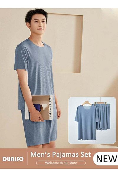 fun zone DUNISO Men's Pajamas Set Short Sleeve Summer Relaxed Pajamas