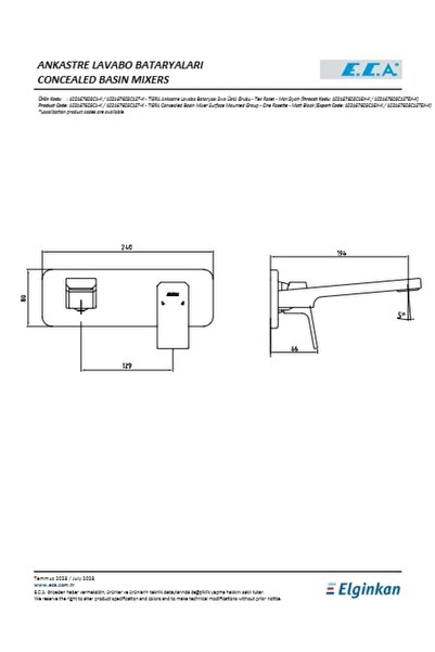 Eca Tiera Concealed Sink Faucet Surface Mounted Single Rosette Matte Black