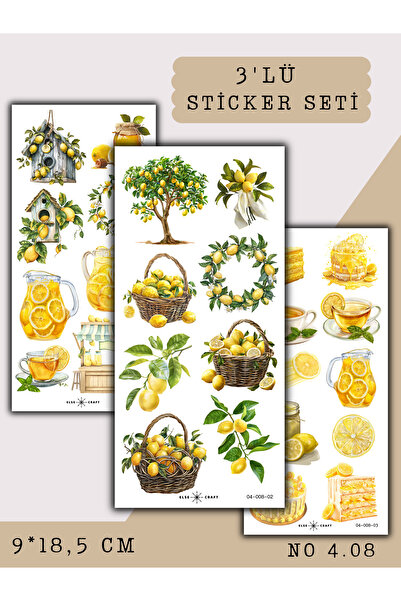 Else Craft 3'lü Limon Temalı Sticker 4.08 - Ajanda Planlayıcı Bullet Journal ...