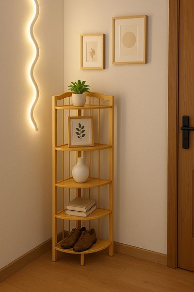 Living 5-Tier Wooden Corner Shelf – Triangular Space-Saving Design