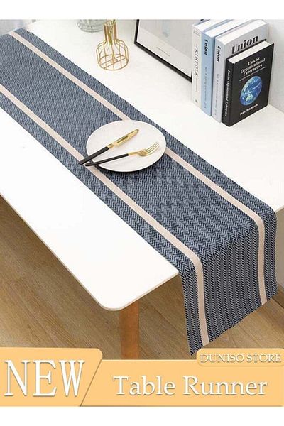 fun zone Table Runner, Blue Woven with Golden Threads, 30x180 CM