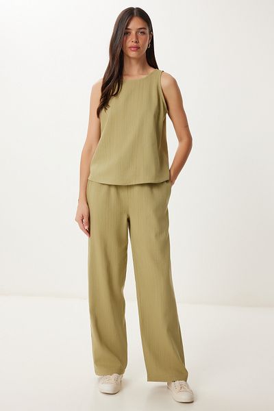 Lovelyİstanbul Linen Blouse Pants Set Hmc0001 Olive Green