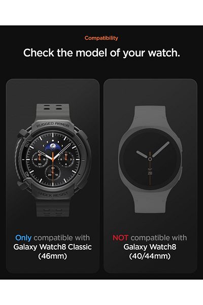 Spigen Rugged Armor for Samsung Galaxy Watch 8 Classic 46mm Case Durable TPU Cover 2025 Matte Black