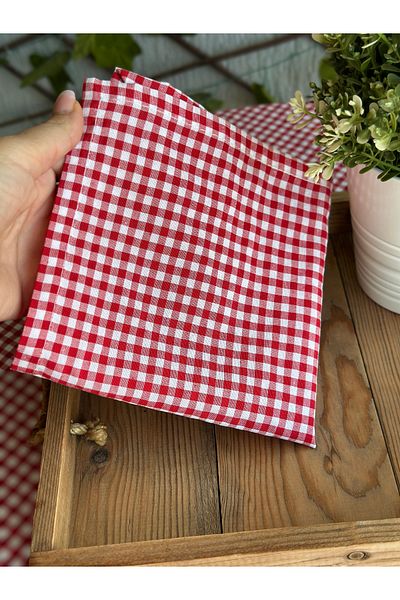 Decamor home 6 Thin Linen Fabric Red Gingham Napkins