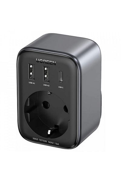 Ugreen EU Plug Charger, 2x USB, Type-C to US, Fast Charging, 30W - (15289) - Black