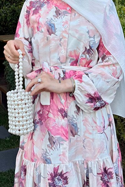 benguen Φόρεμα Hijab με σχέδιο Dusty Rose 572-1