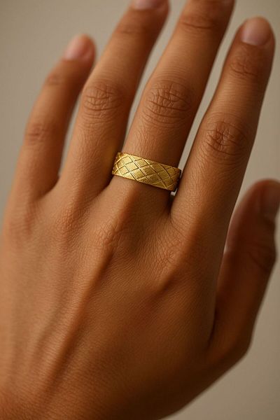 BY YASİN TOPÇU Mosaic Sparkle Steel Ring (Size 16)