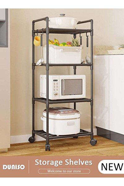 DOMEET 4 Tier Storage Shelves, Stable Kitchen Shelf Organizer, Storage Rack with Wheels and Armrest