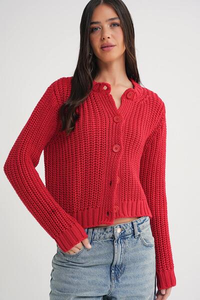 Mixray 6936 Women's Thessaloniki Buttoned Regular Fit Knitwear Cardigan Red