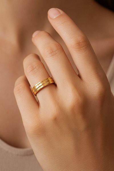 BY YASİN TOPÇU Triple Strip Steel Ring (Size 16)