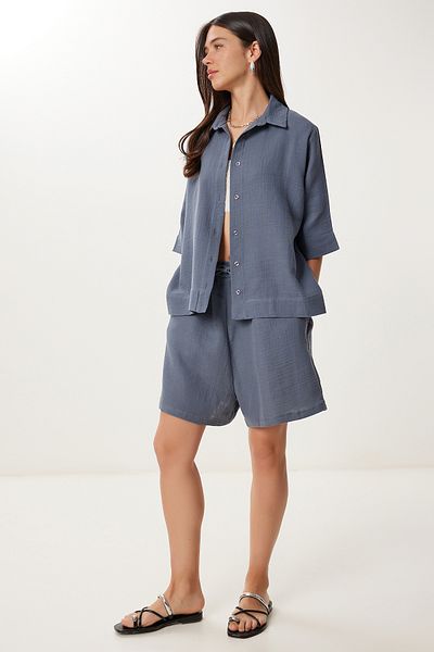 Lovelyİstanbul Muslin Shirt Shorts Set Ldp0064 Anthracite