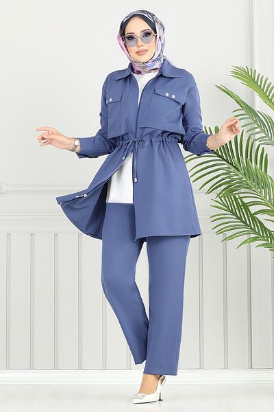 ModaMerve Hijab Suit with Pockets 23101Ukb929-M Indigo