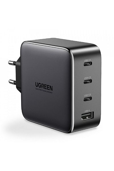 Ugreen Nexode 100w Power Adapter, Gan Fast Charging, 3x Usb-c, 1x Usb-a, Black