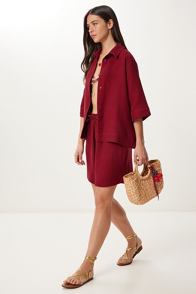 Lovelyİstanbul Muslin Shirt Shorts Set Ldp0064 Bordo
