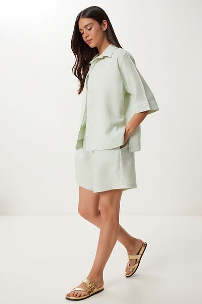 Lovelyİstanbul Muslin Shirt Shorts Set Ldp0064 Water Green