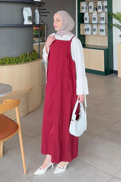 lamelif Gabardine Hijab Gilet Claret Red