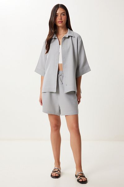 Lovelyİstanbul Muslin Shirt Shorts Set Ldp0064 Gray