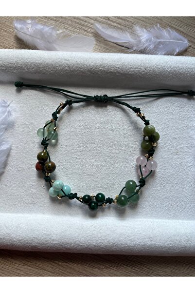 Pel Design Natural Stone Spiral Bracelet & Anklet (Unakit Pink Quartz Malachite Aventurine Fluorite Jade Amazonite)