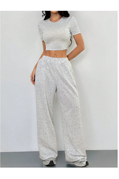yx yustex sport Γυναικείο γκρι παντελόνι μεγάλου μεγέθους, φαρδιά γραμμή, άνε...