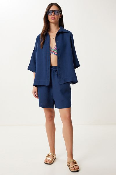 Lovelyİstanbul Muslin Shirt Shorts Set Ldp0064 Dark Blue