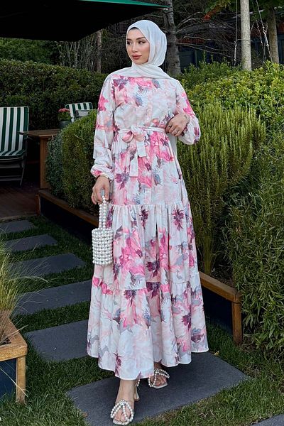 benguen Φόρεμα Hijab με σχέδιο Dusty Rose 572-1