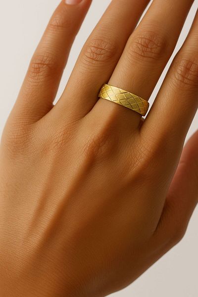 BY YASİN TOPÇU Mosaic Sparkle Steel Ring (Size 18)