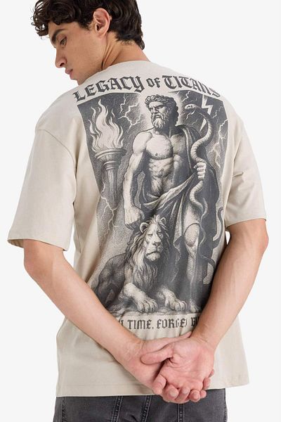 DeFacto Boxy Fit Crew Neck Back Printed Short Sleeve T-Shirt F8326Ax25Au