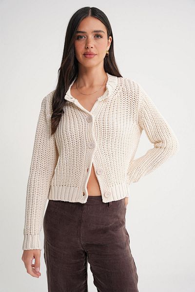 Mixray 6936 Women's Thessaloniki Buttoned Regular Fit Knitwear Cardigan Natural