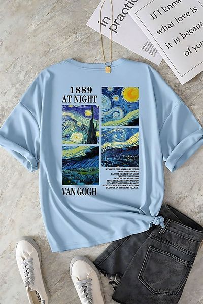ELFAMİ Unisex Van Gogh Printed Oversize T-shirt