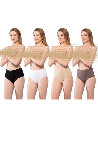 Belinay 3034 Chiloți de damă cu talie înaltă BlackWhiteSkinMink Pachet 4 XXL