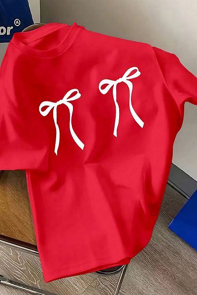 ELFAMİ Unisex Men/Women Ribbon Colorful Custom Printed Oversize Cotton Crew Neck T-Shirt T-Shirt