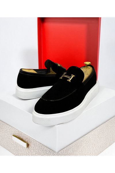 EXCLUSIVE STYLE Black loafers with white velvet sole - ASLAN