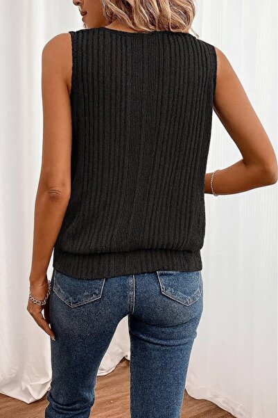 JANES Women's Zero Sleeve Buttoned Drop Neck Detailed Knitwear Blouse