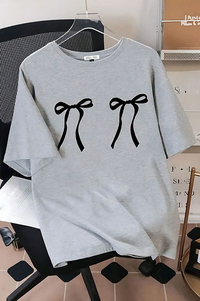 ELFAMİ Unisex Men/Women Ribbon Colorful Custom Printed Oversize Cotton Crew Neck T-Shirt T-Shirt