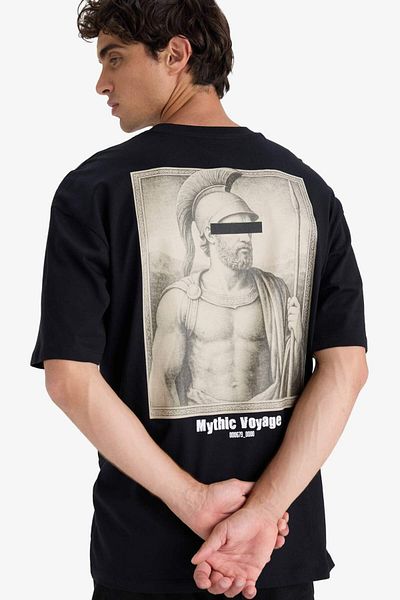 DeFacto 100% Cotton Boxy Fit Crew Neck Back Printed Short Sleeve T-Shirt F8327Ax25Au