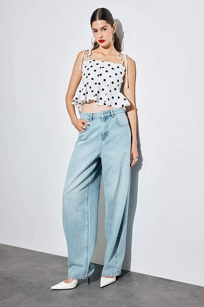 DeFacto Fitted Polka Dot Poplin Strap Blouse F7579Ax25Au