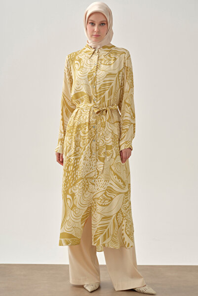 Tuğba Kemerli Desenli Uzun Tunik - Safran