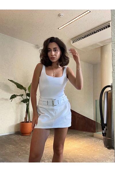 SANX Belted Denim Skirt