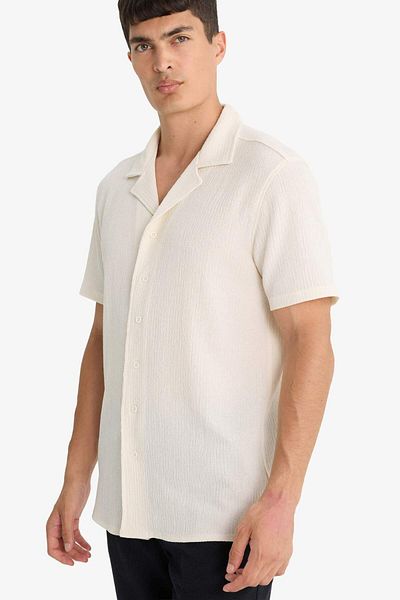 DeFacto Μοντέρνο Fit Polo Collar Crinkle υφασμάτινο κοντομάνικο πουκάμισο F0313AX25AU