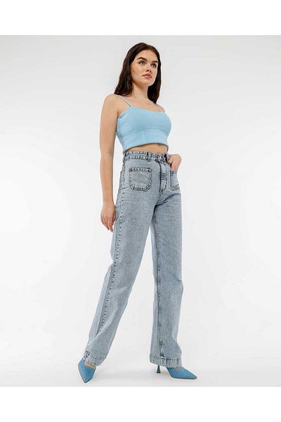 SHEVEGA Women's Ice Snow High Waist Front Adhesive Baggy Jeans