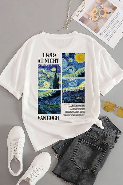 ELFAMİ Unisex Van Gogh Printed Oversize T-shirt