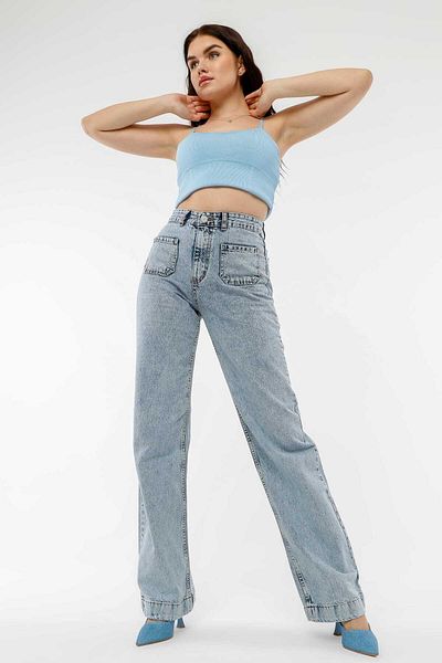 SHEVEGA Women's Ice Snow High Waist Front Adhesive Baggy Jeans