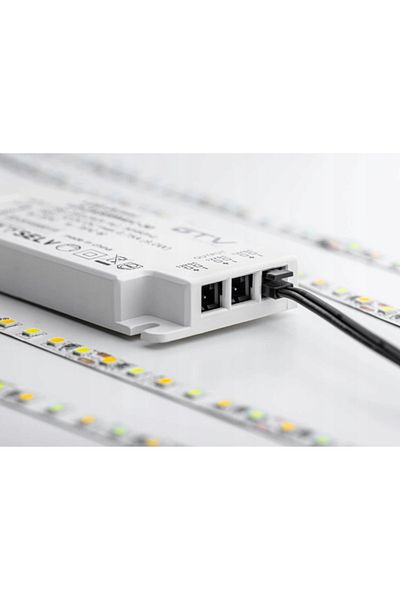 GTV Easy Click LED Power Supply, GTV, 60W, 50-60HZ, 20IP, Size 190x62x21mm, 6 Mini AMP Jacks, Slim
