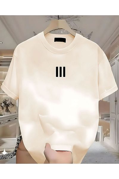 ELFAMİ 3 Lines Printed White Men's Tshirt