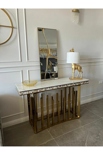 LUXXO Rectangular Decorative Mirror Symphony L, Metal Frame, 99x39cm, Gold