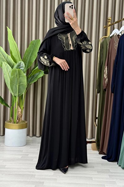 Generic Brand Elanur Dress Viscose Fabric Women's Black Comfortable Dress wit...