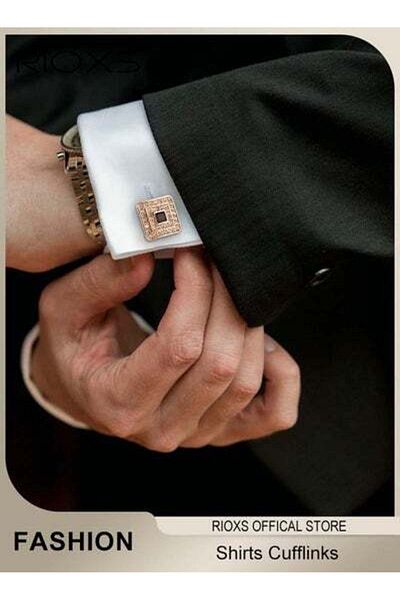 RIOXS Mens Square Shirts Cufflinks Fashion Cubic Zircon Crystal Personality Cufflink